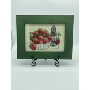 Finished Cross Stitch Piece "Strawberries" 7.25"‎ x 9.25" GOOD
